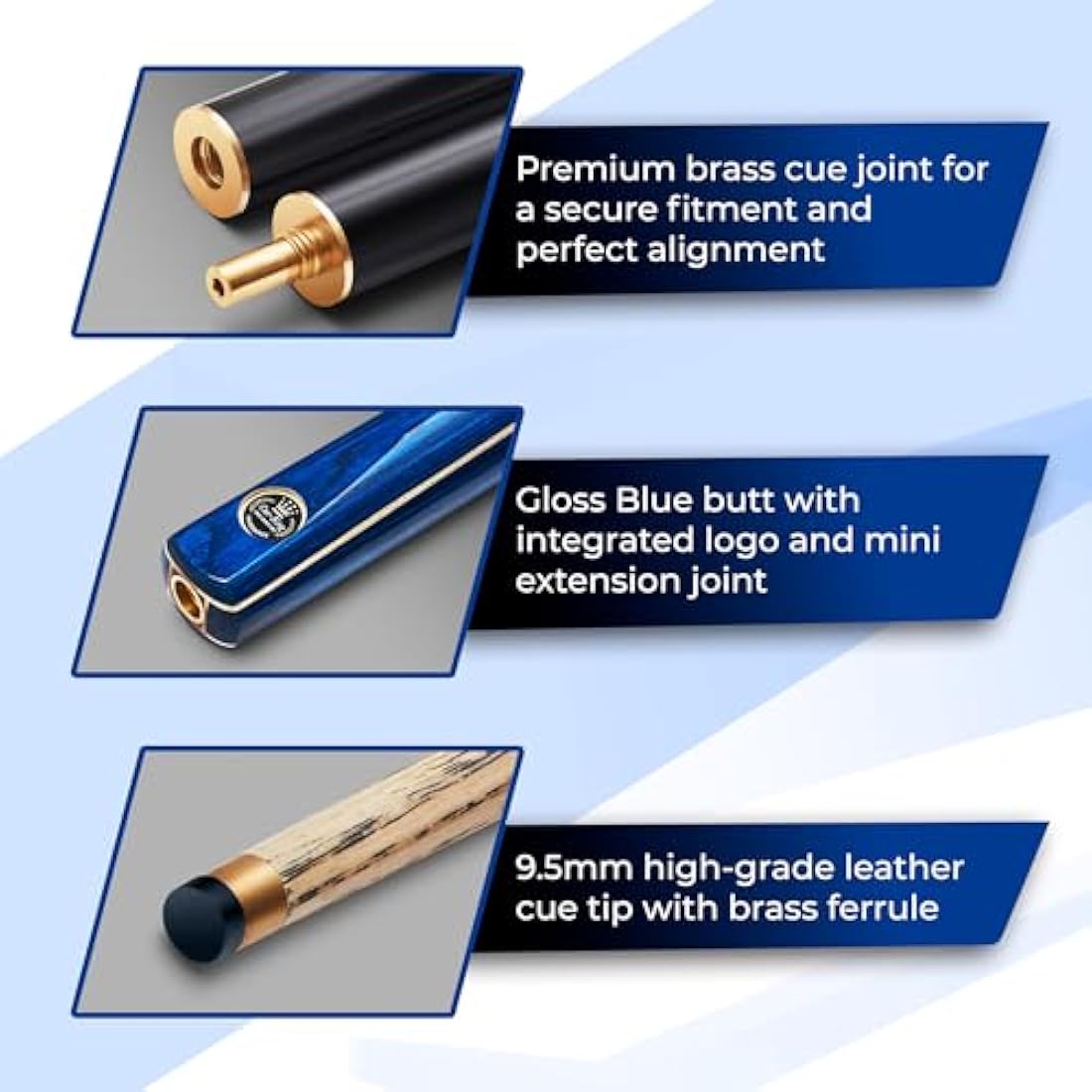 Cue-King Pro Series 001 Snooker Cue, Pool Cue, Handmade 57" 19oz 3/4 Jointed with Case Blue Cue with Protective Hardcase, Extension and Microfibre Cue Towel, Snooker Cues, Pool Cues, Snooker Cue Case