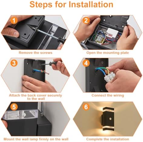 LMP Up Down Outdoor Wall Lights PIR, Motion Sensor Outside Lights Mains Powered, IP65 Square Porch Front Door Light Electric, External Modern GU10 LED Lighting Exterior Lamp Sconce for House, Black