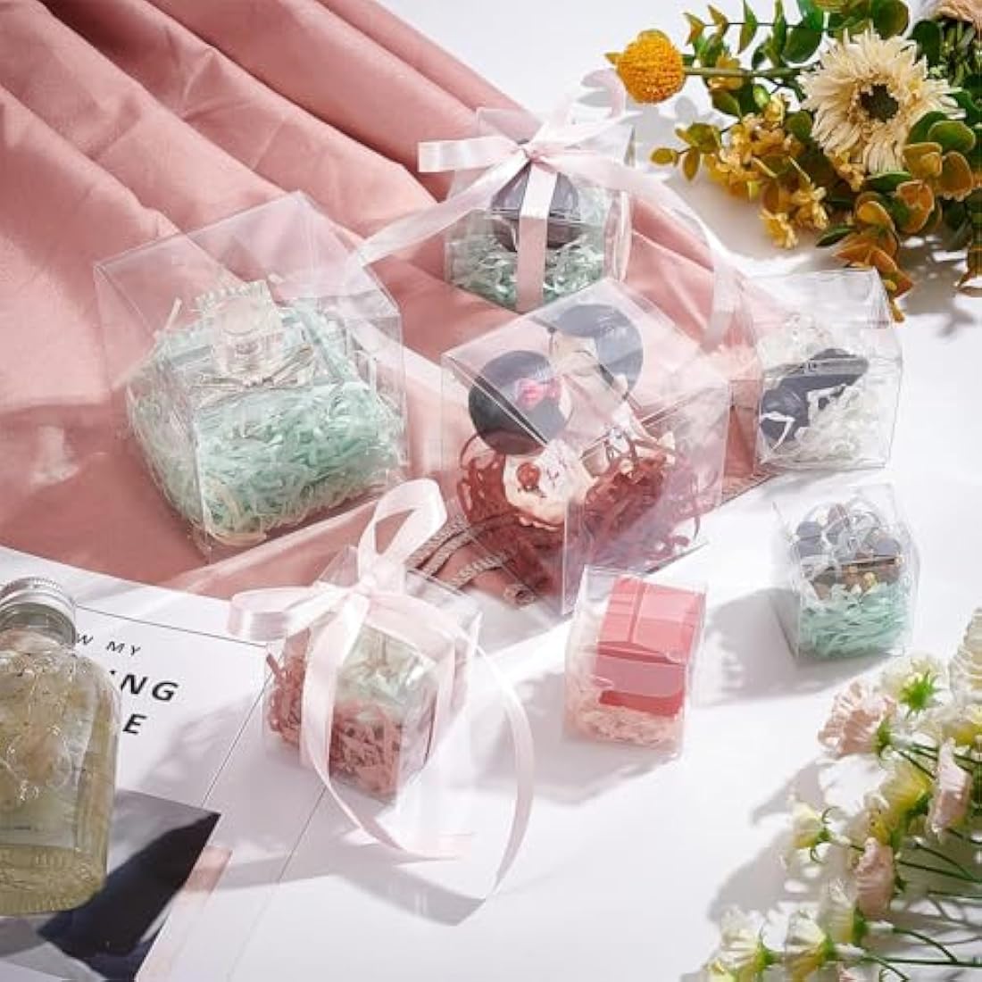 BENECREAT 10PCS Clear Wedding Favour Boxes 14x14x14cm Square PVC Transparent Gift Boxes for Candy Chocolate Birthday Party Gift Wrapping