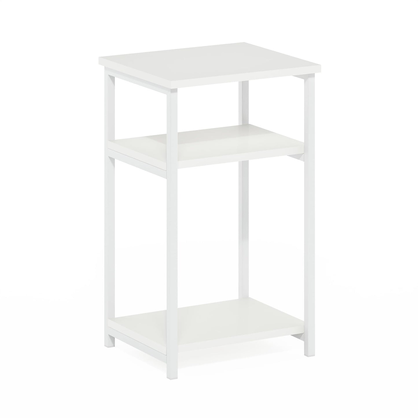 Furinno JUST Side Table, 3-Tier Metal Frame End Table with Open Shelf, Night Stand, Bedside Table, for Living Room, Bedroom, White