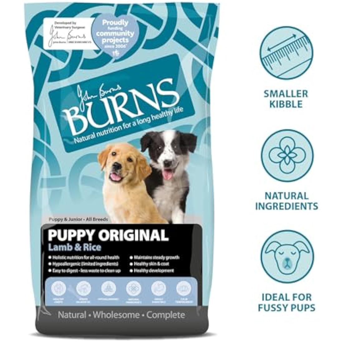 Burns Pet Nutrition Hypoallergenic Complete Dry Dog Food Puppy Original Lamb and Rice 6 kg