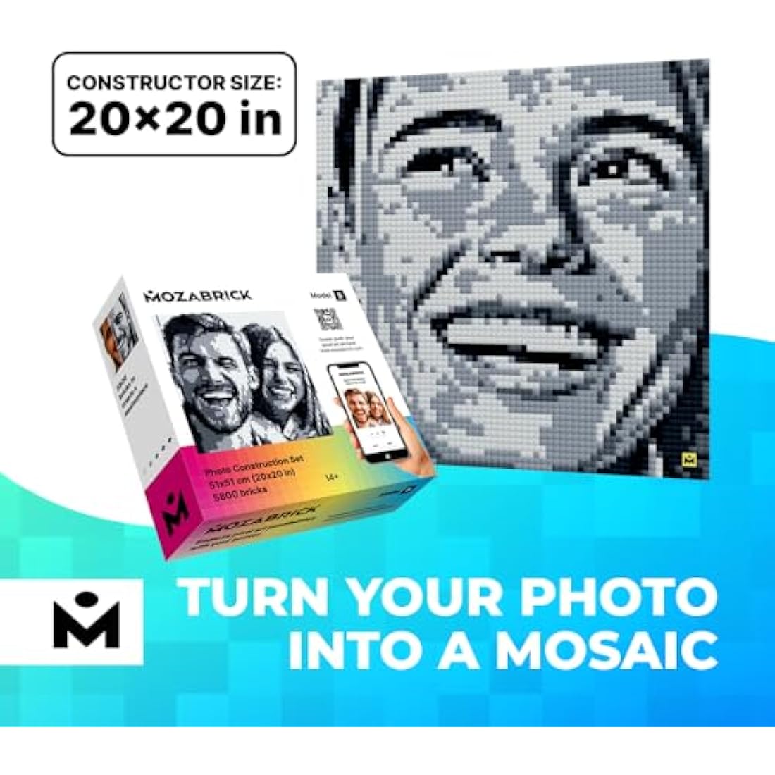 MOZABRICK Photo Construction Set Model S - Transform Any Picture into a Mosaic Wall Art Using Our Constructor and Web App. Infinite Pixel Art Possibilities Using Your Photos!
