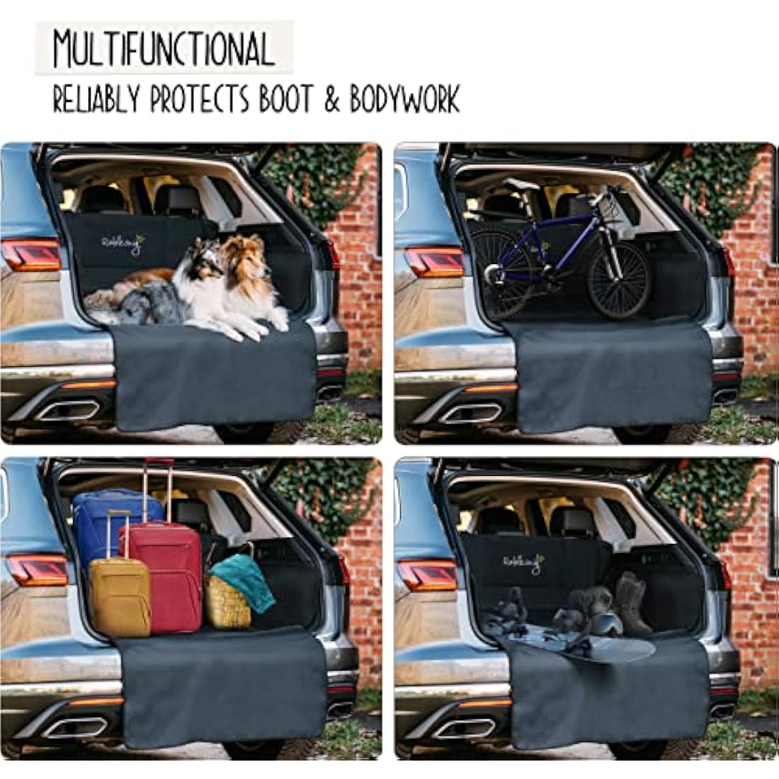 Rudelkönig car boot protector for dogs with bumper guard - Water repellent & easy to clean - Quilted car trunk cover with storage bag - Car boot liner protector