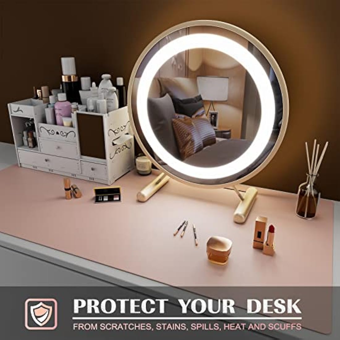 K KNODEL Small Office Leather Desk Mat, Mouse and Keyboard Pad, Computer and Laptop Mat, Desktop Protector and Cover, Writing Pad and Blotter (60x35cm, Pink)