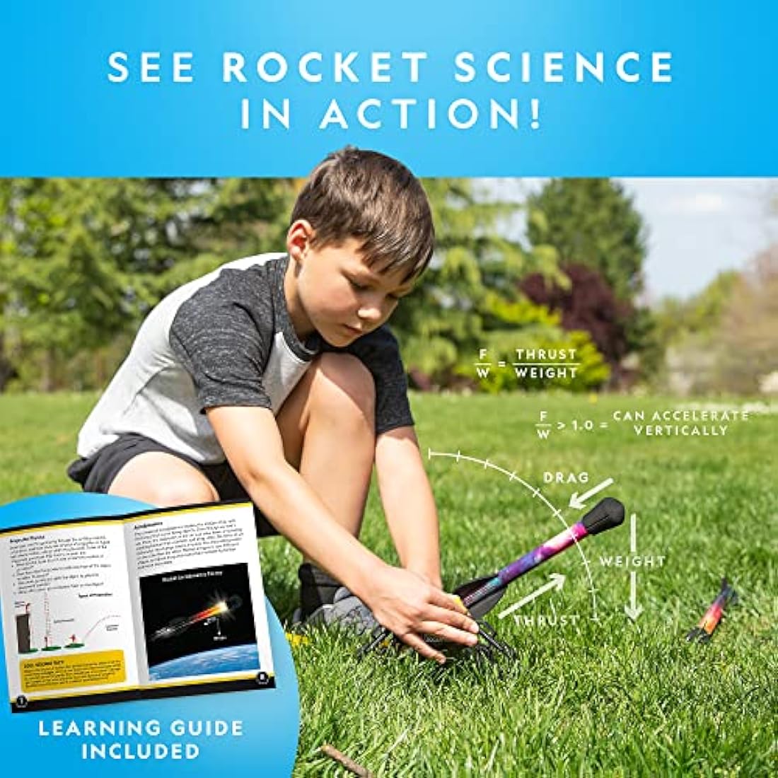 National Geographic Air Rocket Toy – LED Rocket Launcher for Kids, Jump & Launch Air Powered Foam Rockets up to 30.5 Meters, Kids Outdoor Activities