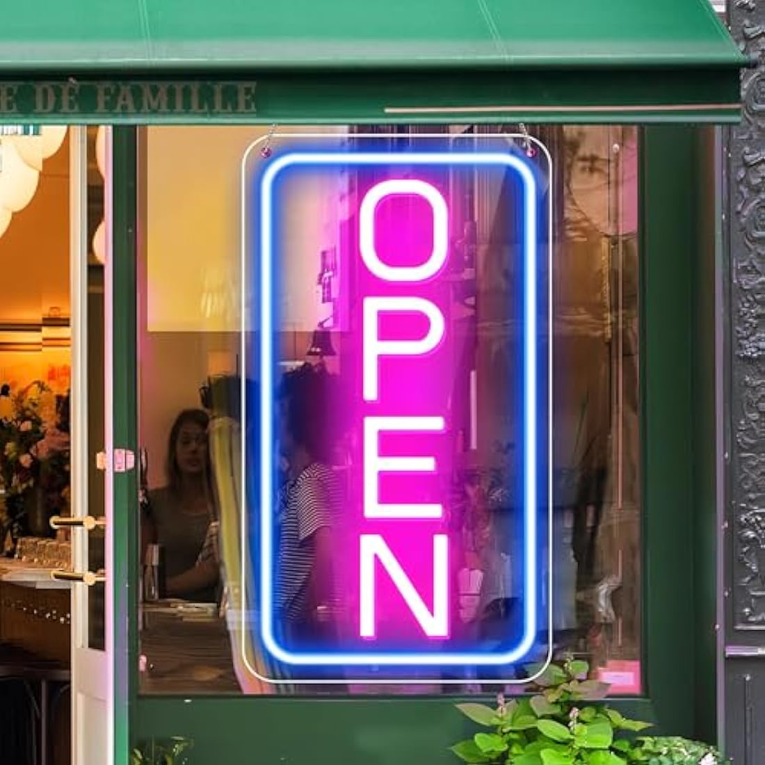 LightingWill LED Neon Open Sign, 23"x 12" Ultra Bright Open Signs for Business, Light Up Signs for Business Window, Coffee Shops, Stores, Restaurants Bars Hotel, Blue/Pink, Vertical