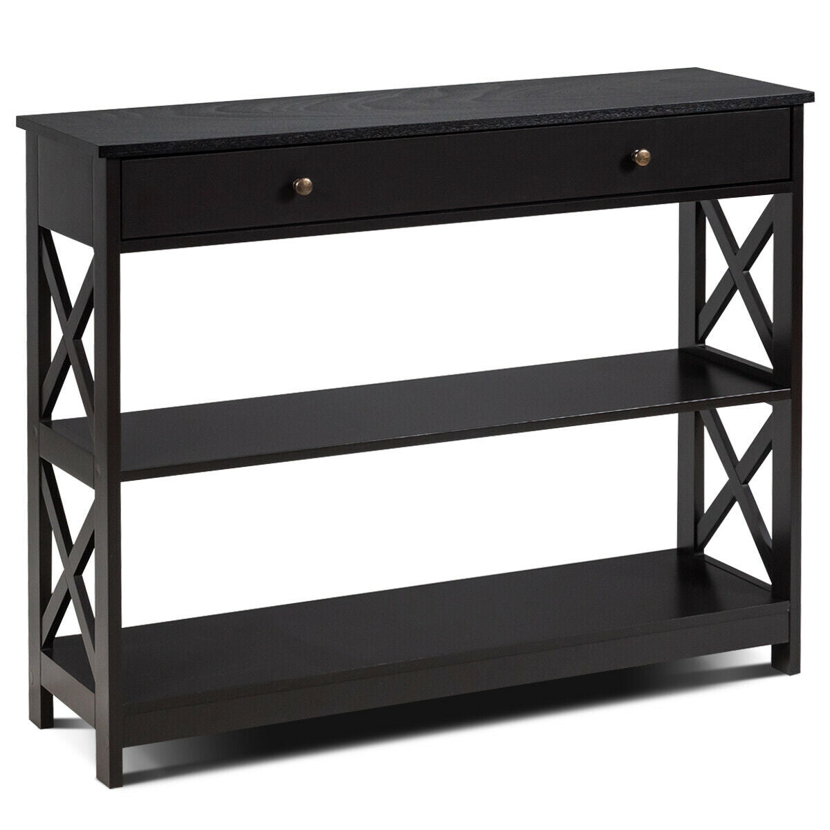 3-Tier Console Table with 1 Drawer and 2 Storage Shelves-Turquoise
