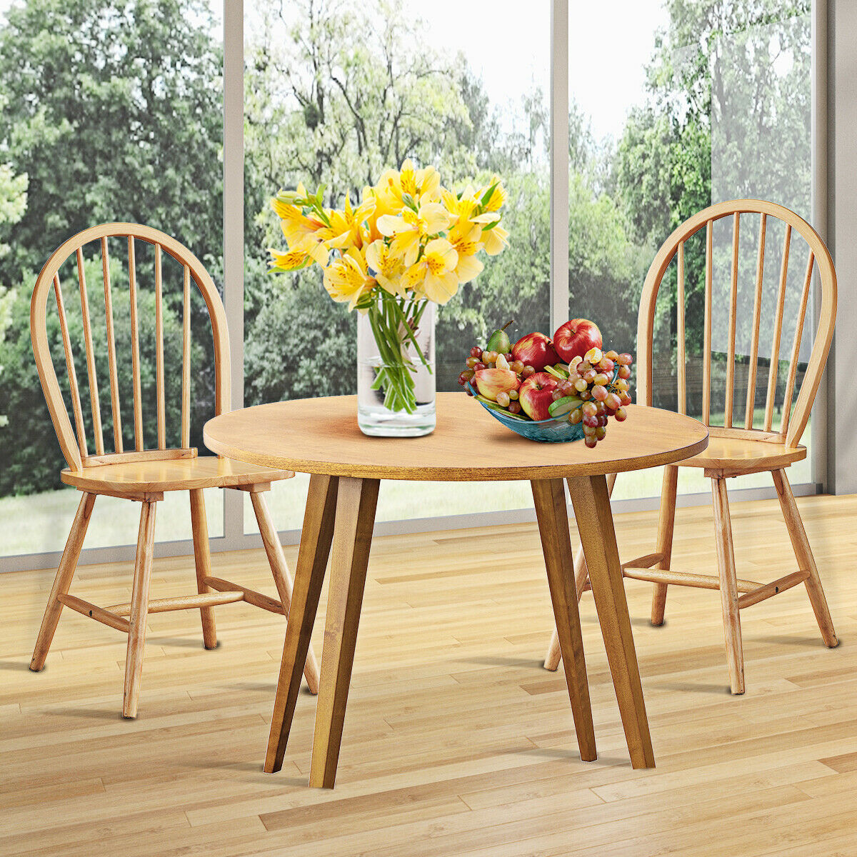 2 Piece Wooden Kitchen Dining chairs with High Spindle Back-Black