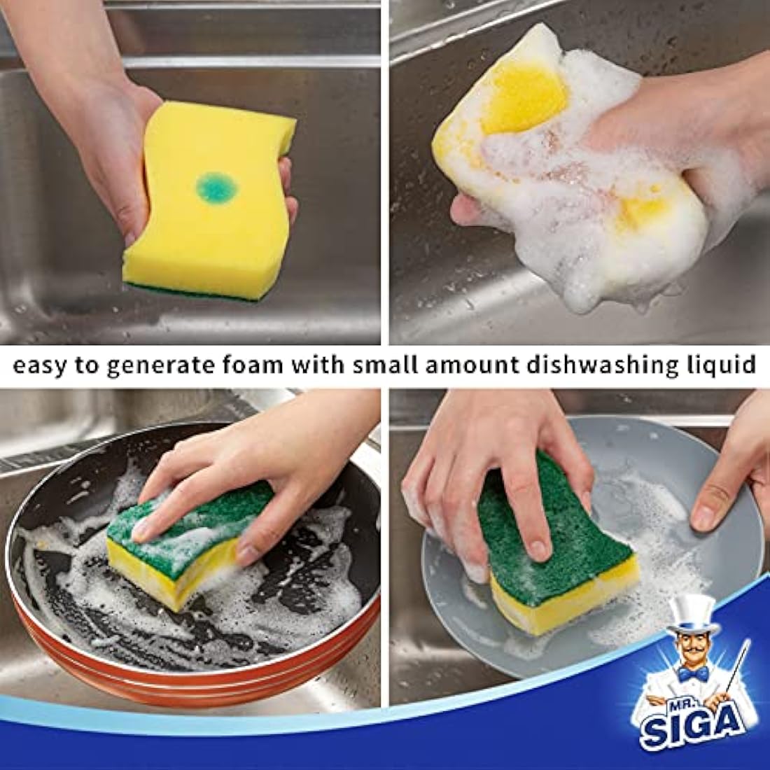 MR.SIGA Heavy Duty Scrub Sponge - Pack of 24, Size:11 x 7 x 3cm
