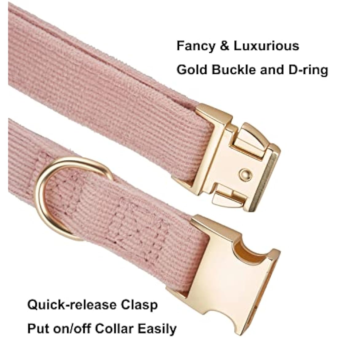 YUDOTE Ultra-soft Dog Collar Natural Cotton Corduroy Made for Small Dogs with Sensitive Skin,Dusty Pink