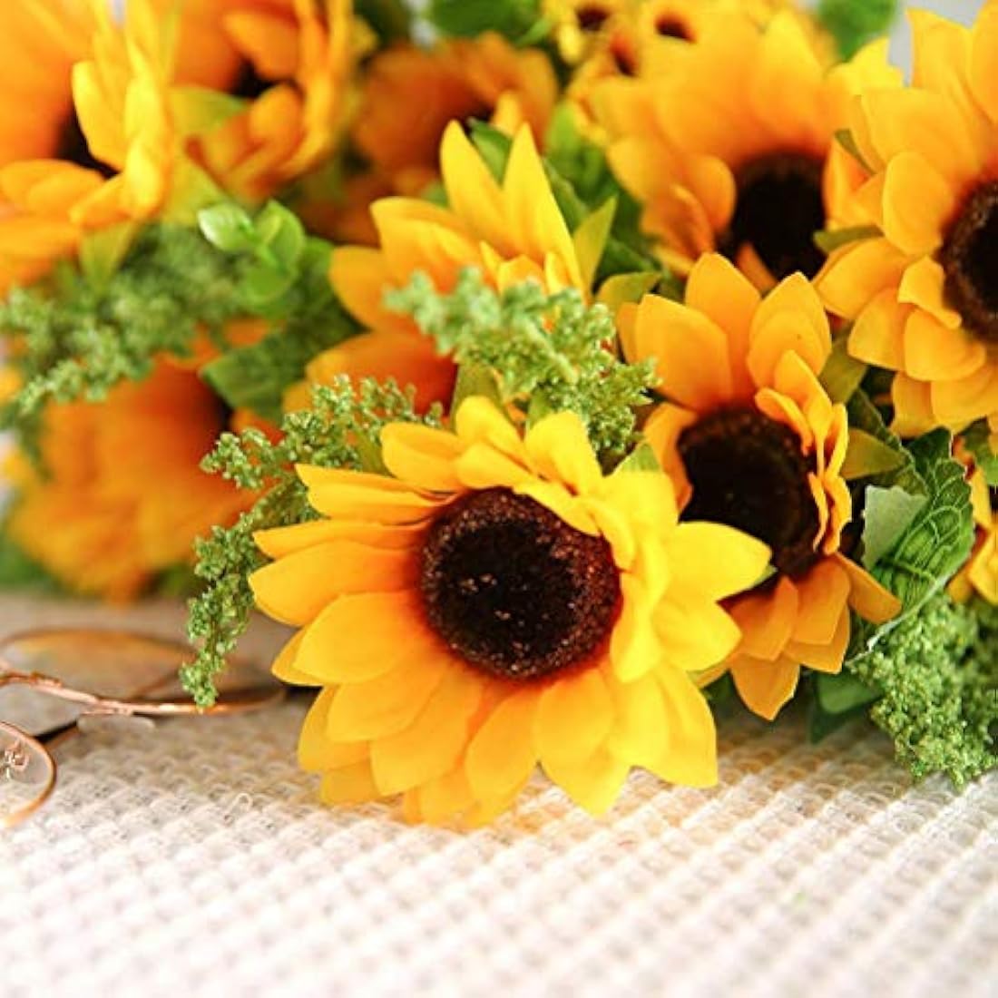 nuoshen 2 Packs Sunflower Artificial Flowers,Silk Bouquet Yellow Plastic Flowers Fake Sunflowers for DIY Craft Wedding Home Decoration