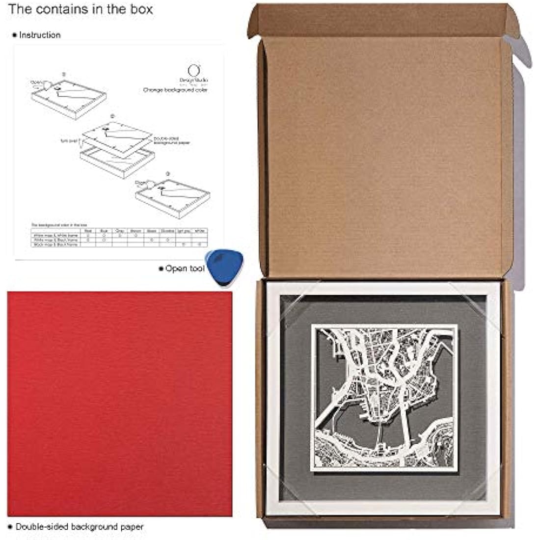 O3 DESIGN STUDIO New York Paper Cut Map framed, White map, Black frame, 9x9 inches, Gift Boxed, 4 background color, self-changing, Paper Art