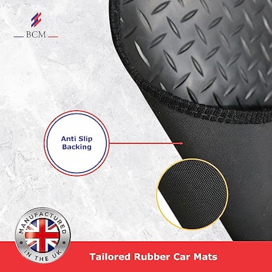 BCM Car Mats - Compatible with Hyundai Kona 2017-Onward - Car Floor Mat - 3MM Rubber - Fully Tailored - Anti-Slip Backing - Black Trimming - 4 Piece Non-Slip Mat