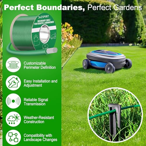 DazSpirit 200 m Boundary Cable + 100 Pegs + 20 Cable Connectors + 10 Connection Terminals for Robot Lawnmower, Garden Wire Accessory Set, Compatible
