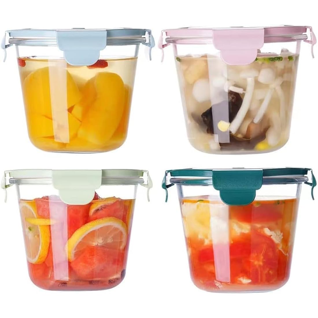 S.ROKE TTAN 710ML Round Glass Soup Storage Containers With Lids, Glass Food Containers With Lids, Round Food Containers for Soup, Lunch, Salad, Leftovers, BPA Free，Freezer， Oven，Dishwasher Safe (4)