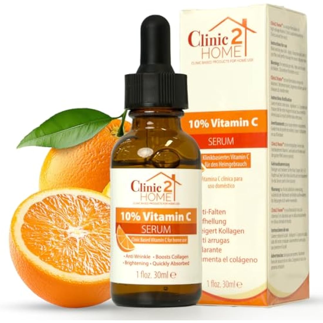 Clinic2Home Vitamin C Serum for Face - Powerful 10% Vit C Serum for Dark Spots, Wrinkles & Fine Lines - Anti Aging, Collagen Boosting & Skin Brightening Pure Vitamin C Facial Serum Skin Care