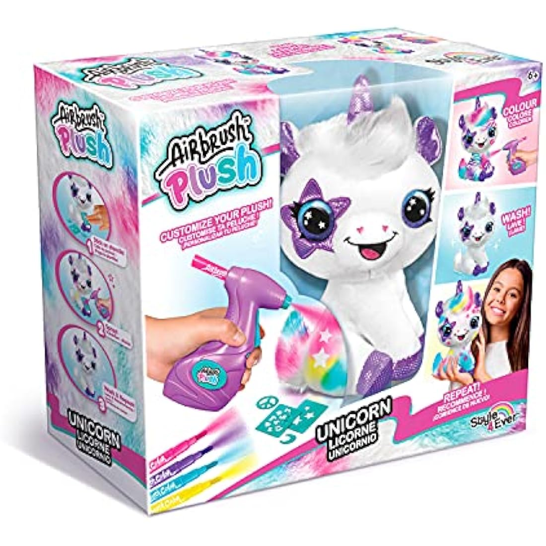 Canal Toys - Unicorn to Customise Airbrush Plush – Soft Toy Spray Art with Felt-Tip Pens and Stencils – 6 Years and Above – OFG 228
