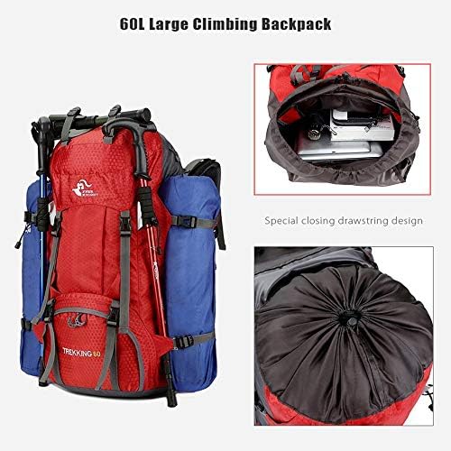 Bseash 60L Waterproof Hiking Camping Backpack with Rain Cover, Lightweight Outdoor Sport Travel Daypack Rucksack for Climbing Skiing