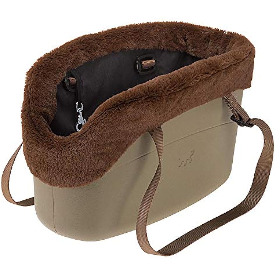 Ferplast Carrier bag for dogs WITH-ME WINTER, made of EVA, Soft rubber plastic, with faux-fur lining, Adjustable handles, Safety belt included, 21.5 x 43.5 x h 27 cm Dove grey