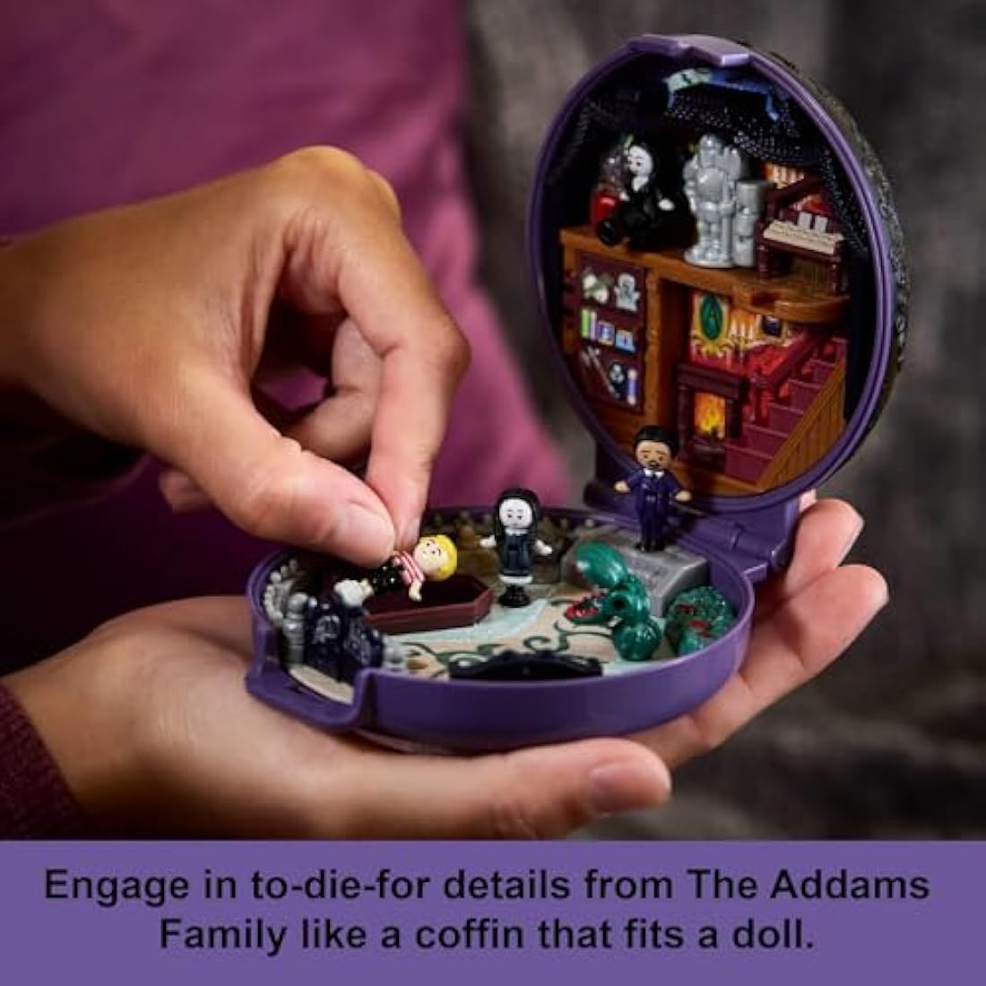 Polly Pocket Collector Playset, The Wednesday Addams Family Compact with 4 Special Edition Character Dolls and 1 Accessory, HXW25