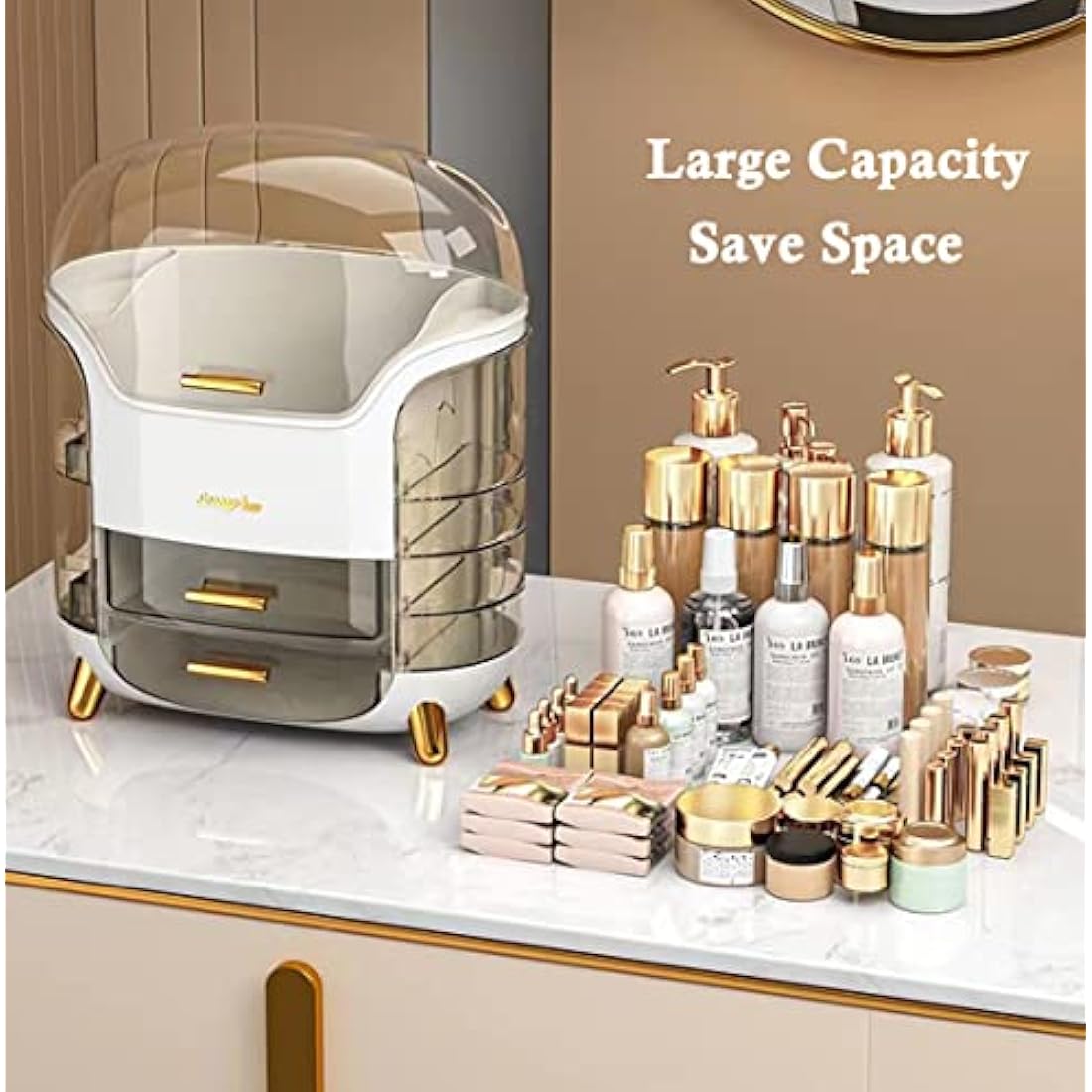 Suyoo Makeup Organiser Storage Box - Cosmetics, Skincare and Beauty Case with Clear Lid Display and Drawers for Dresser & Bathroom, Dust-Proof Waterproof