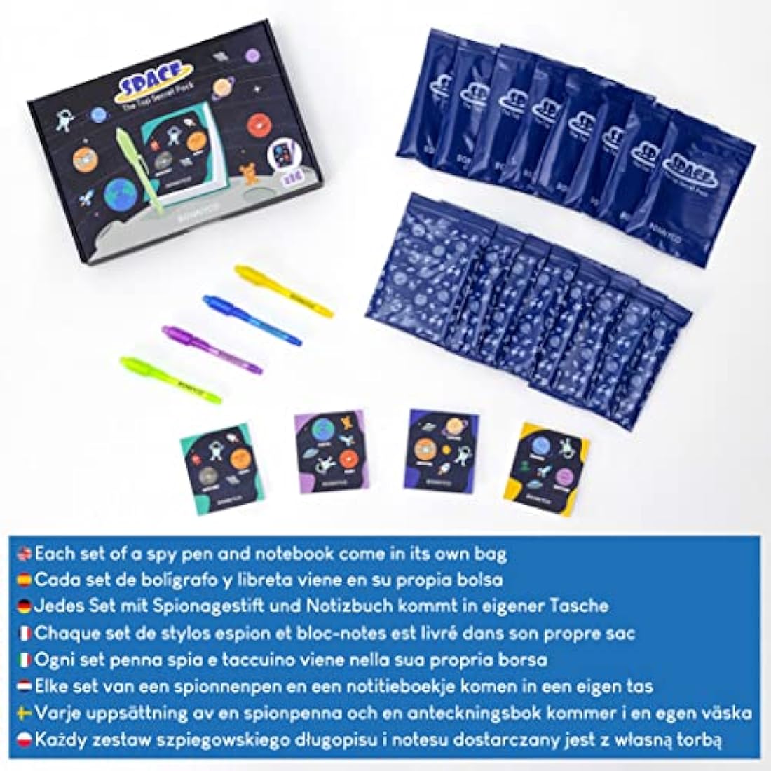 BONNYCO Invisible Ink Pen and Notebook, Pack 16 Space Party Bag Fillers for Kids, Pinata Toys | Birthday Decorations | Stocking Fillers for Kids Birthday | School Prizes, Space and Universe Gifts