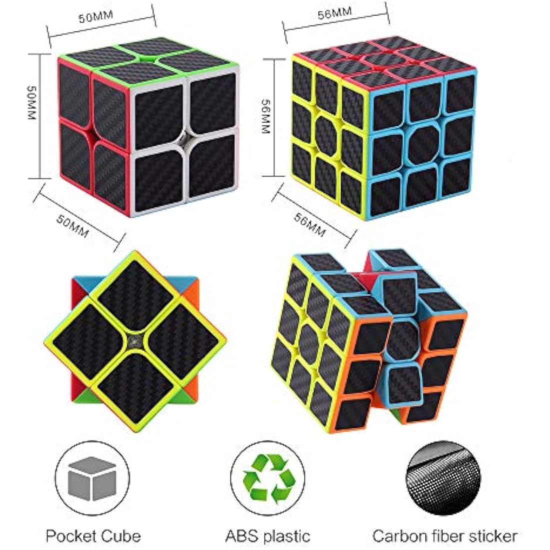 ROXENDA Speed Cube Set, 2X2 3X3 Speed Cube Original Fast Cube with Instruction (Carbon Fiber)