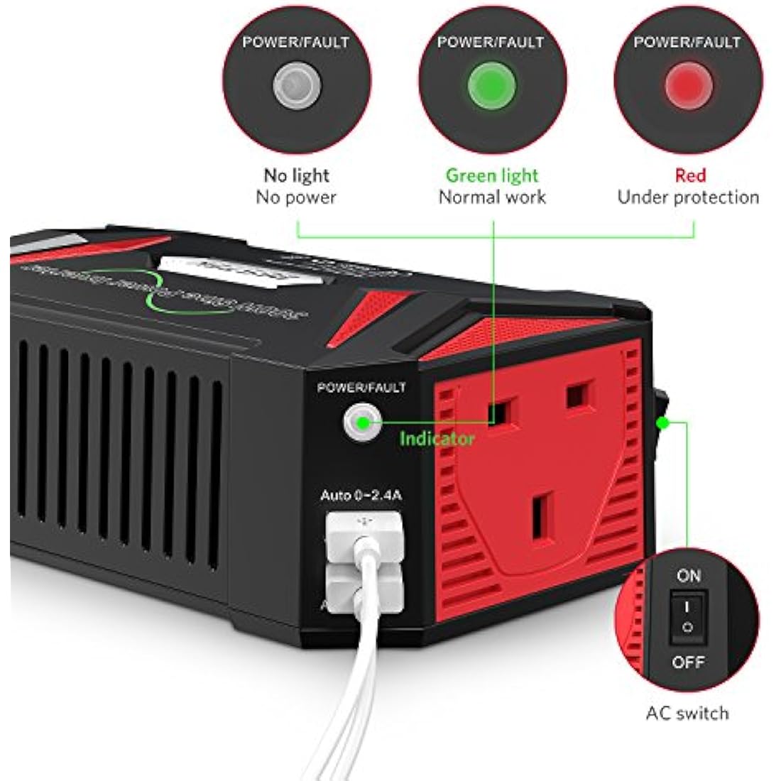 BESTEK 300W Pure Sine Wave Power Inverter 12V to 240V 230V with 4.8A Dual Smart USB Ports Car Adapter Charge Your Laptop iPad iPhone Tablet Consoles & More