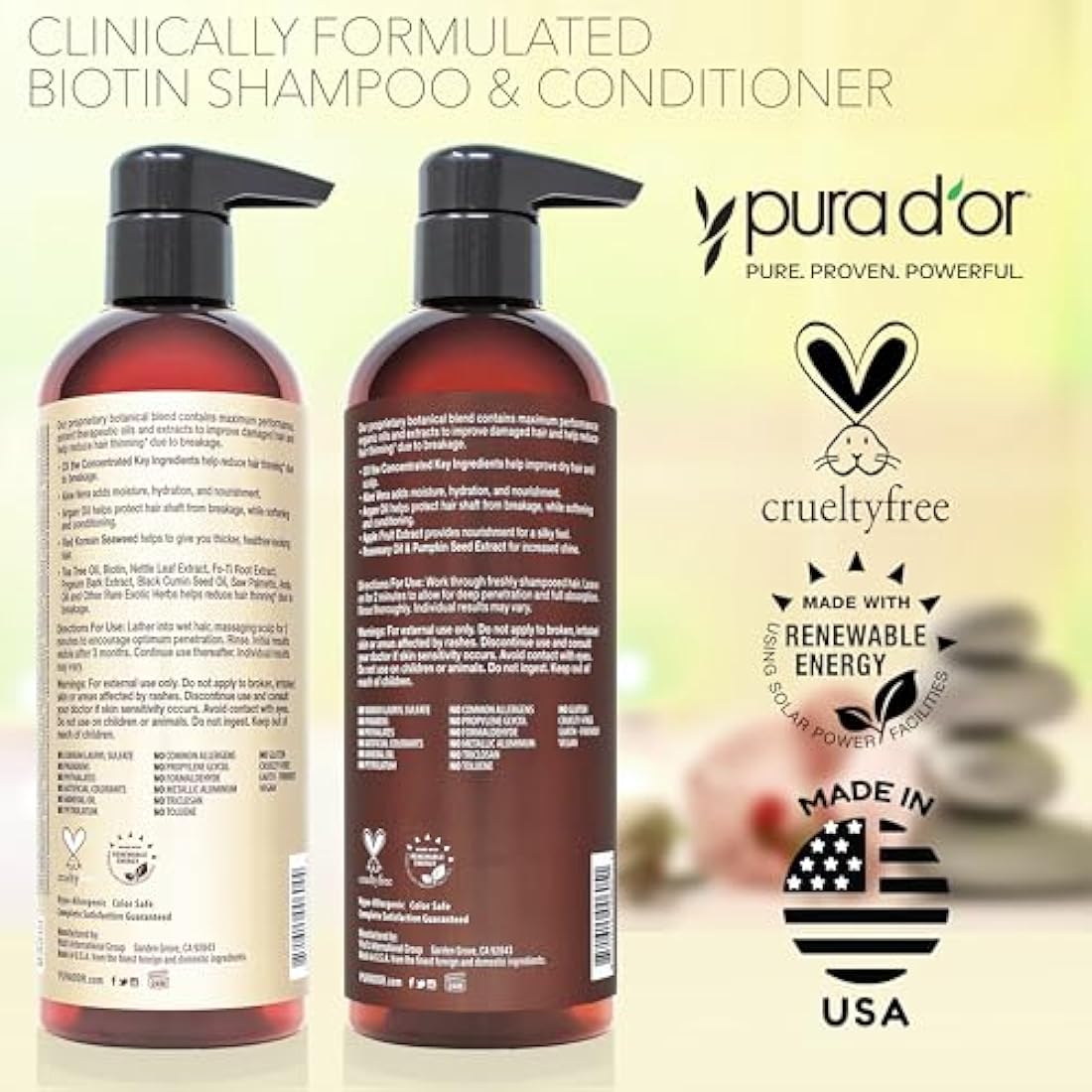 PURA D'OR Professional Grade Hair Thinning Therapy Shampoo & Conditioner Regimen Clinically Tested Super Concentrated for Maximum Results, Sulfate Free Natural & Organic Ingredients, Men & Women