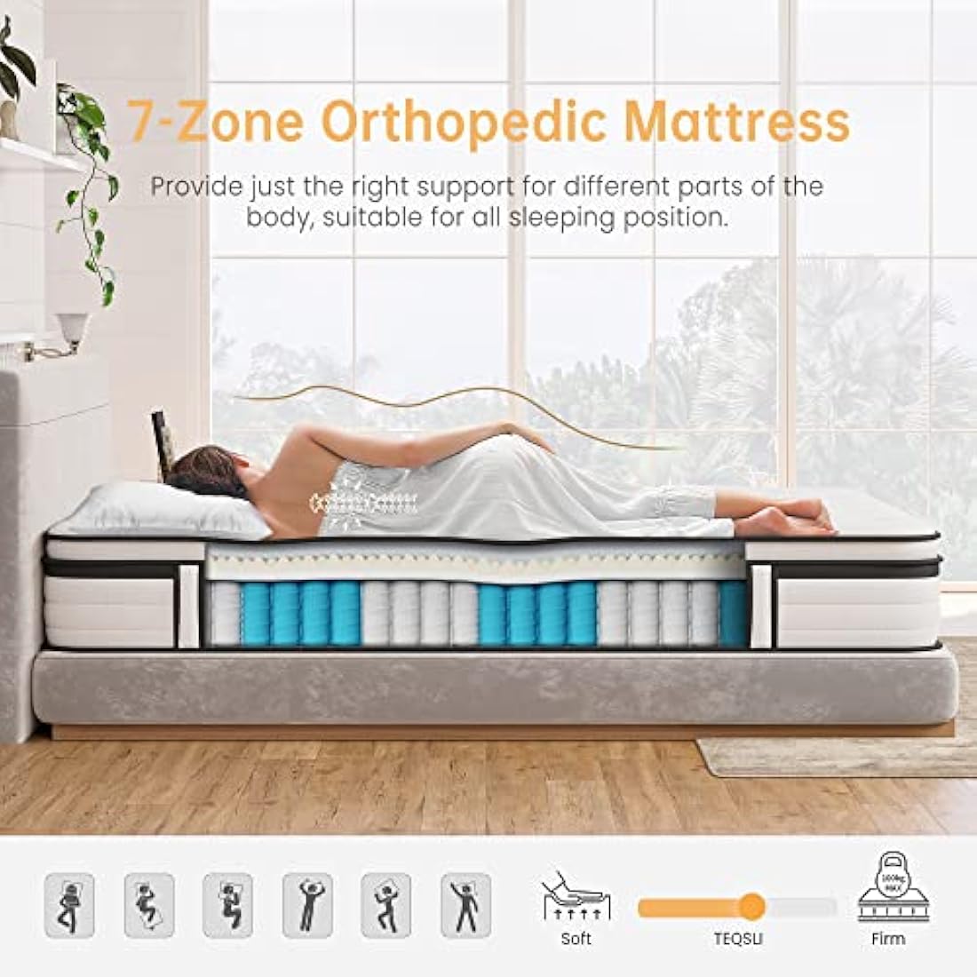 TeQsli Single Mattress 3FT, 10.6 Inch Gel Memory Foam Pocket Sprung Orthopedic Mattress Edge Support & Motion Isolation Spring Hybrid Single Mattress - Medium Firm Feel 90x190x27 cm