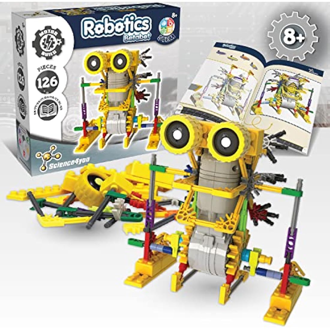Science4you Robotics Betabot - Robot Building Toy for Kids Age 8-14, Kit with 126 pieces to Build Your Own Robot and Make it Move, Science Kit and STEM Toy for Kids 8+ years old