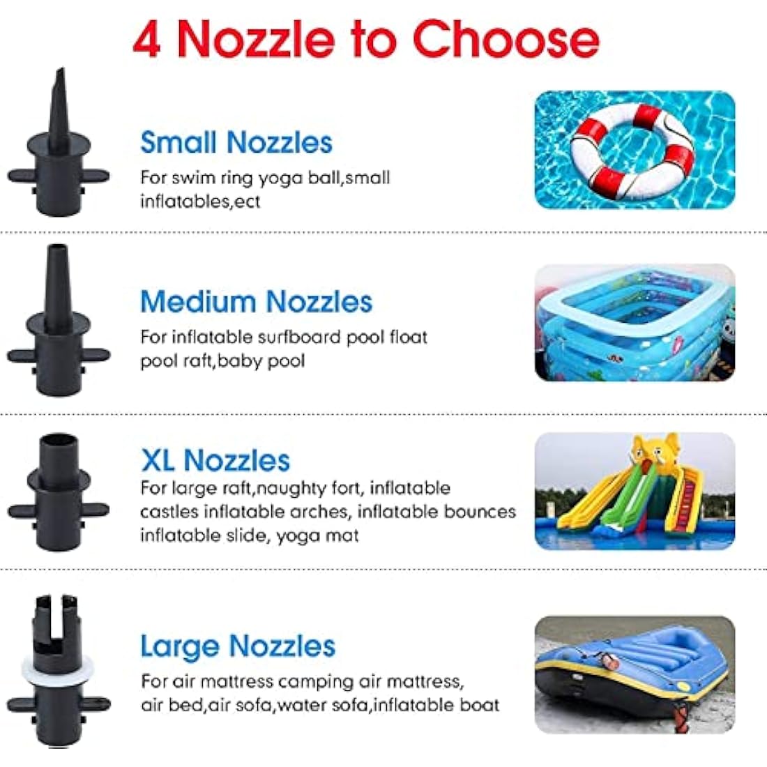 PPXIA Electric Air Pump Portable Air Track Pump, Quick-Fill Inflator Deflator with 4 Sizes Nozzle for Inflatables Mattress/Bed, Paddle Board, Gymnastics Mat