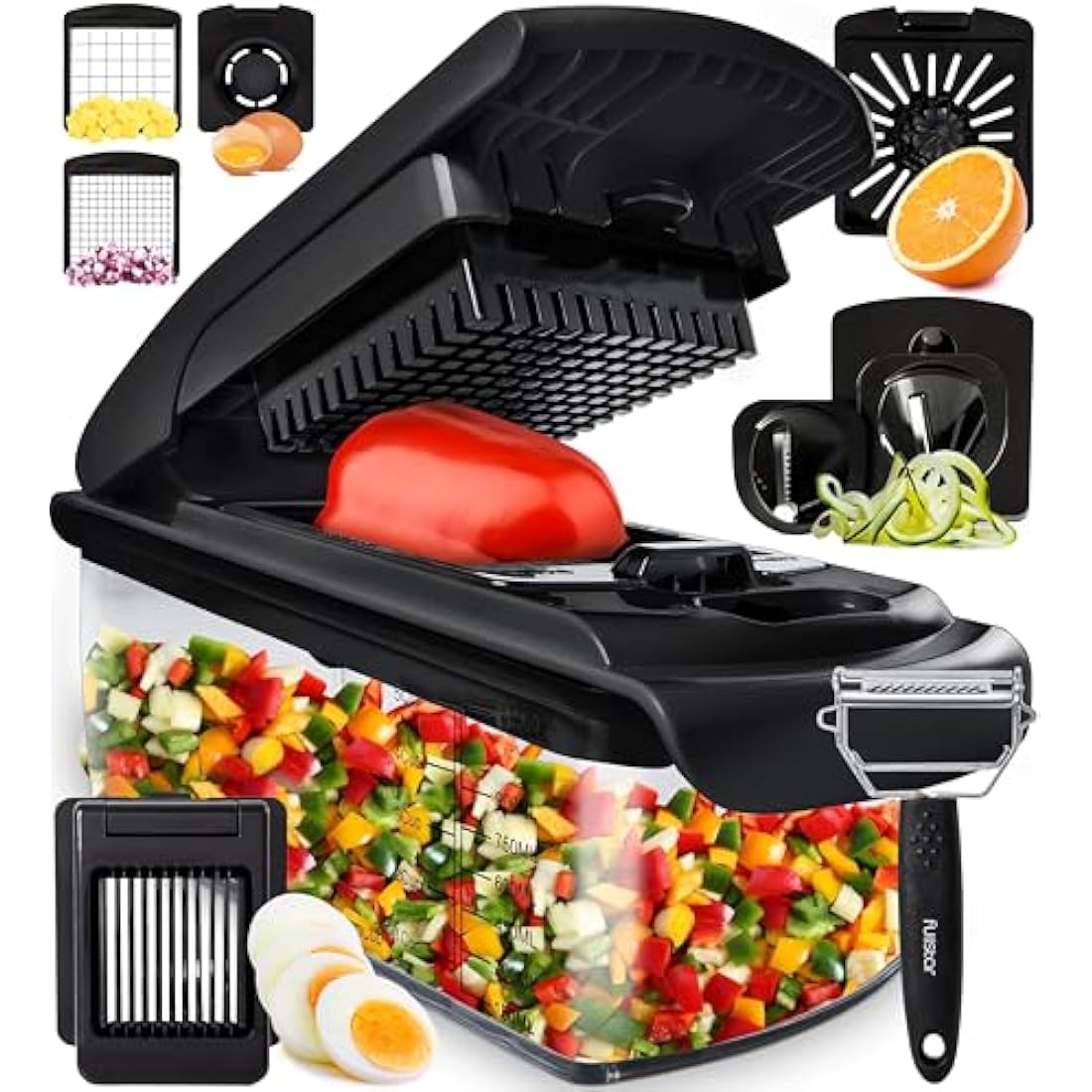 Vegetable Chopper Vegetable Cutter - Veggie Onion Salad Food Chopper Manual - Potato Chipper - Veg Chopper and Dicer - Kitchen Tools & Gadgets (9-in-1 Black)