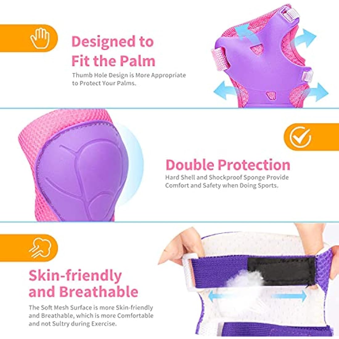 RUNDONG Kids/Youth Knee Pads Elbow Pads Wrist Guards 3 in 1 Protective Gear Set for Child Roller Skates, Cycling, Inline Skating, Scooter Skateboard, BMX Bike, Riding, and Multiple Outdoor Sports
