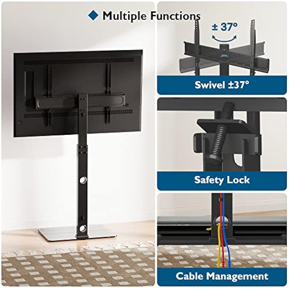 BONTEC TV Floor Stand for 30-70 inch LED LCD OLED Plasma Flat Curved TVs, Height Adjustable Tall TV Stand with Brackets up to 40kg, Max VESA 600x400mm