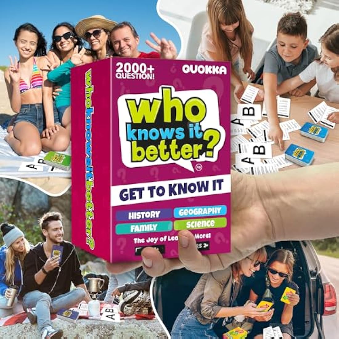 QUOKKA Set 4 in 1 Who Knows Better History & Geography & Science & ME Card Quiz Game - Fun & Educational Questions for Children & Families - Suitable for Boys & Girls Ages 5+