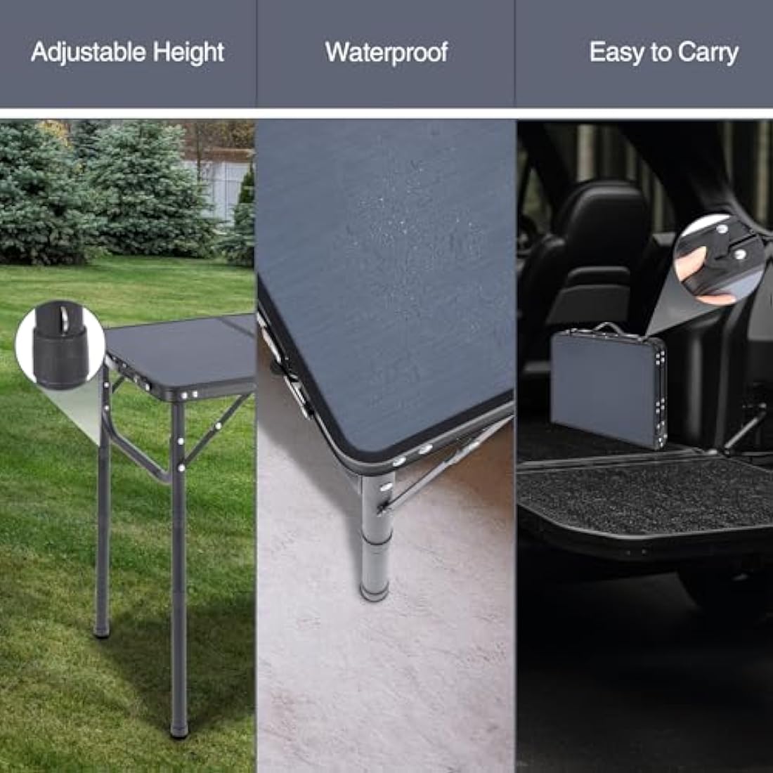 REDCAMP Small Camping Table 2 Foot, Portable Aluminum Folding Table Adjustable Height Lightweight for Picnic Beach Outdoor Indoor, Grey