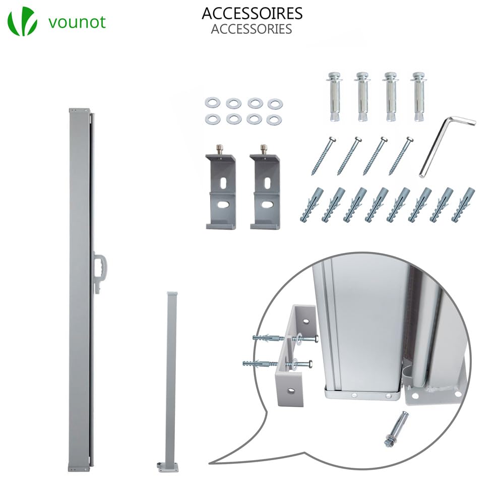 VOUNOT Retractable Side Awning, Outdoor Privacy Protection Screen for Garden, Balcony, Terrace, 160 x 300 cm, Dark Grey