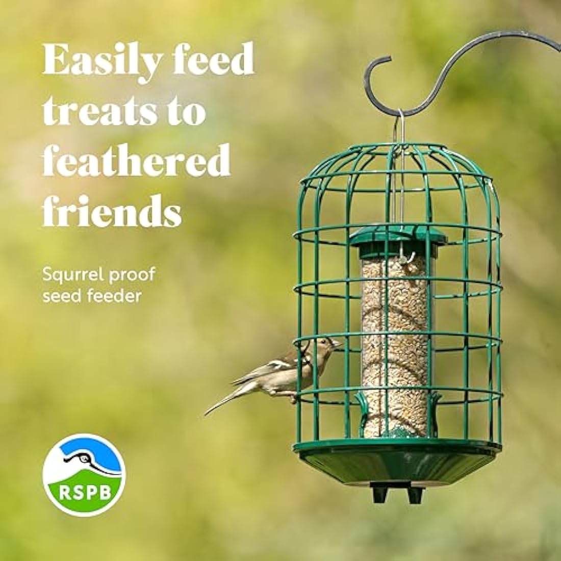 RSPB - Bird Seed Feeder, Hanging Bird Feeder, Easy to Clean, Caged and Squirrel Proof, Suitable for Year-Round Feeding, Quick Assembly, Durable
