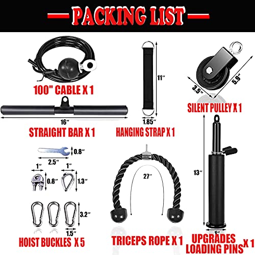 Taeku LAT Pulley System for Home Gym ? Strength Training Fitness Equipment Cable Machine for Triceps, Biceps, Back & Shoulder Workouts (100" Cable+2''