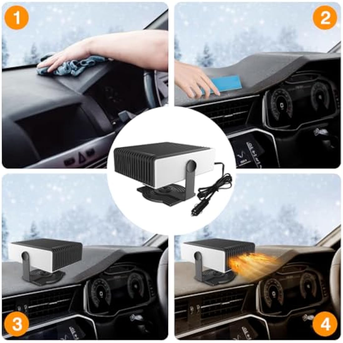 Baceyong 150W 12V Car Heater Fan, Portable Car Windscreen Demister Auto Heater 2 in 1 Car Defogger with Heating & Cooling Function Plug in Cigarette Lighter 180° Rotation with 3 Adjustment Switche