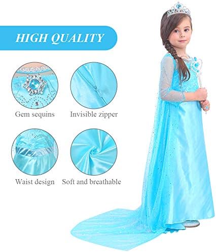 URAQT Dress Princess Costume, Princess Dress Up for Girls, Deluxe Fancy Costume with Accessories, Perfect for Christmas Birthday Party Carnival Cosplay