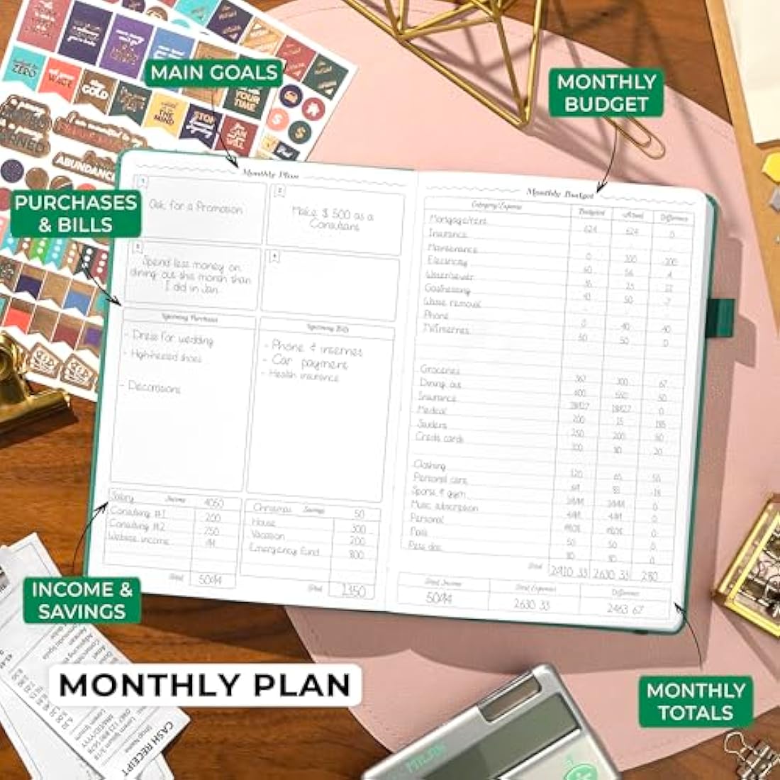 GoGirl Budget Planner – Monthly Financial Planner Organizer Budget Book. Expense Tracker Notebook Journal to Control Your Money. Undated – Start Any Time, 13.5x19cm, Lasts 1 Year – Emerald