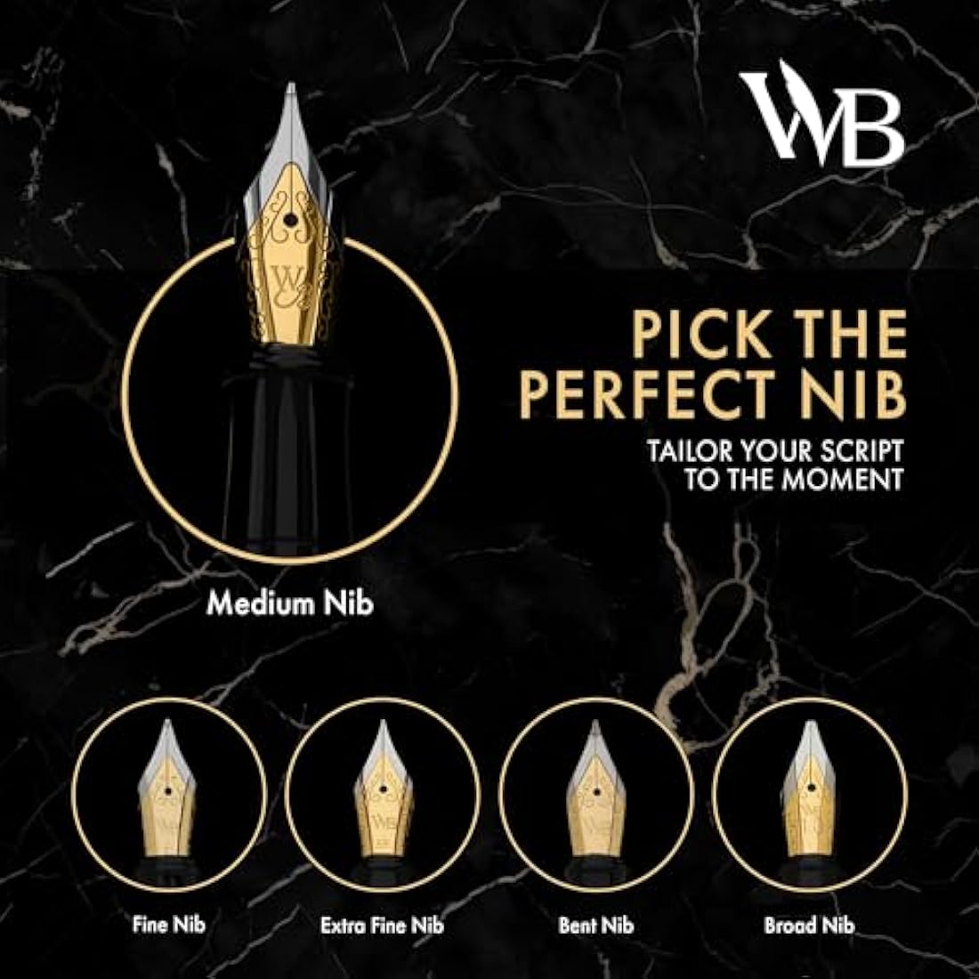 Wordsworth & Black Fountain Pen Set, 18K Gilded Fine Nib, Includes 24 Pack Ink Cartridges, Ink Refill Converter & Gift Box, Gold Finish, Calligraphy, [Black Chrome], Perfect for Men & Women