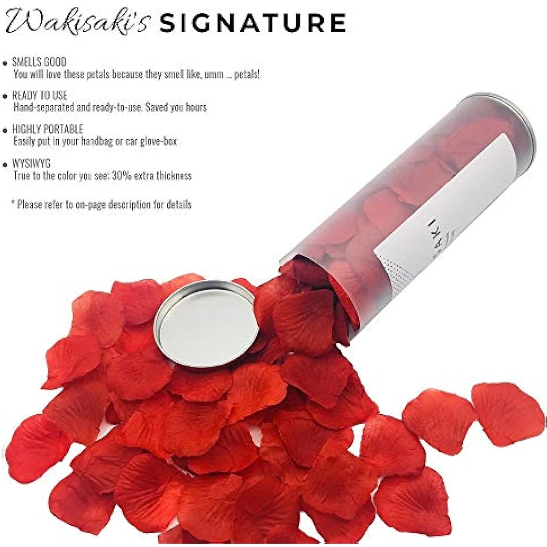 WAKISAKI (Deodorized, Separated and Ready-to-use) Artificial Fake Rose Petals for Romantic Night, Wedding, Proposal, Event, Party, Decoration, in Bulk (1000 CT, Dark Red)