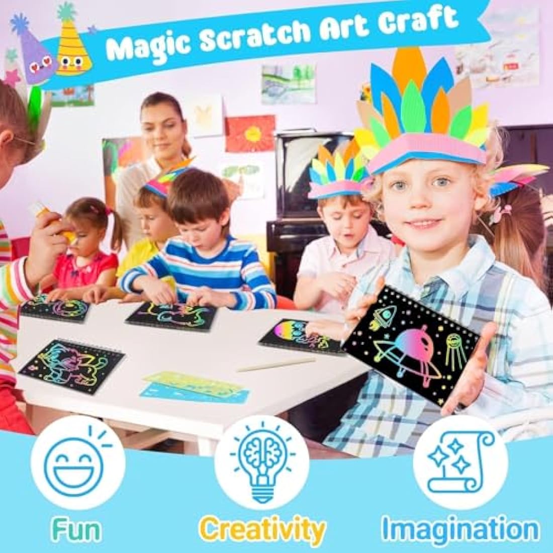 ZMLM Party Bag Fillers for Kids - Scratch Art Party Bag Fillers for Kids, Arts and Crafts Kits for Ages 4-9 Rainbow Scratch Books Classroom Birthday Gifts for Girls & Boys (48 Pack)