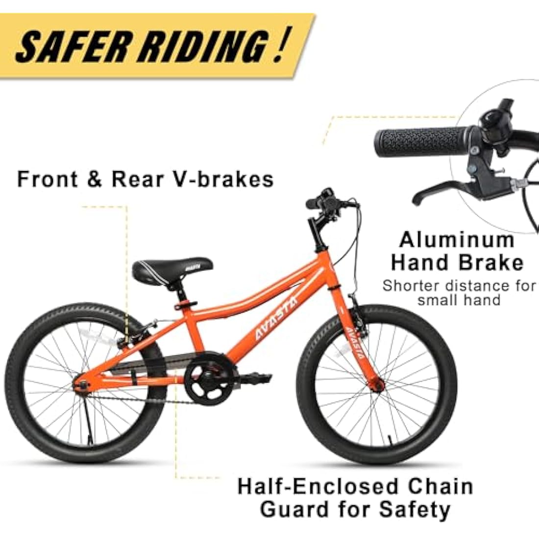 AVASTA Bilbo 20 inch Kids Bike for 5-10 Years Old Boys Girls with Kickstand & Dual Handbrakes Adjustable Seat, Multiple