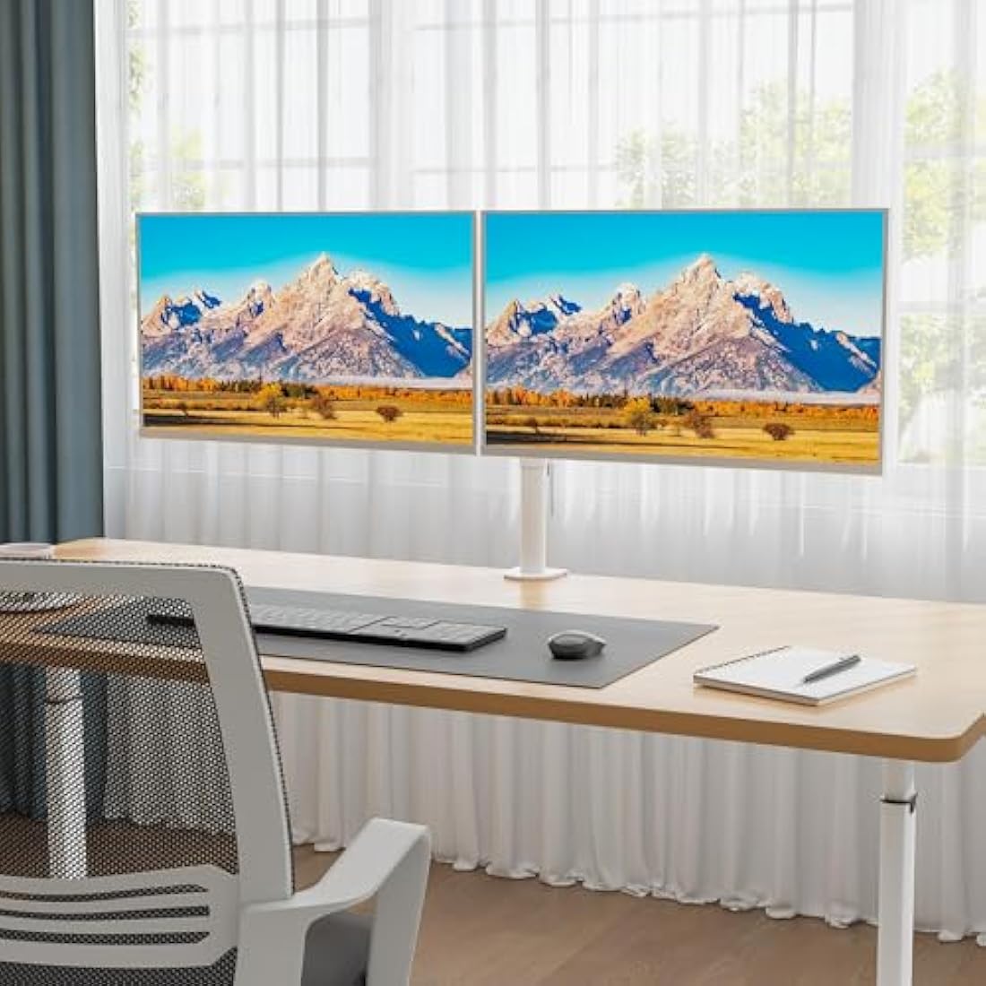 BONTEC Dual Monitor Stand for 13-27 inch Screens, Ergonomic Double Dual Monitor Desk Mount, Height Adjustable Arm Desk Mount Tilt 90° Swivel 180° Rotate 360°, VESA 75/100 White