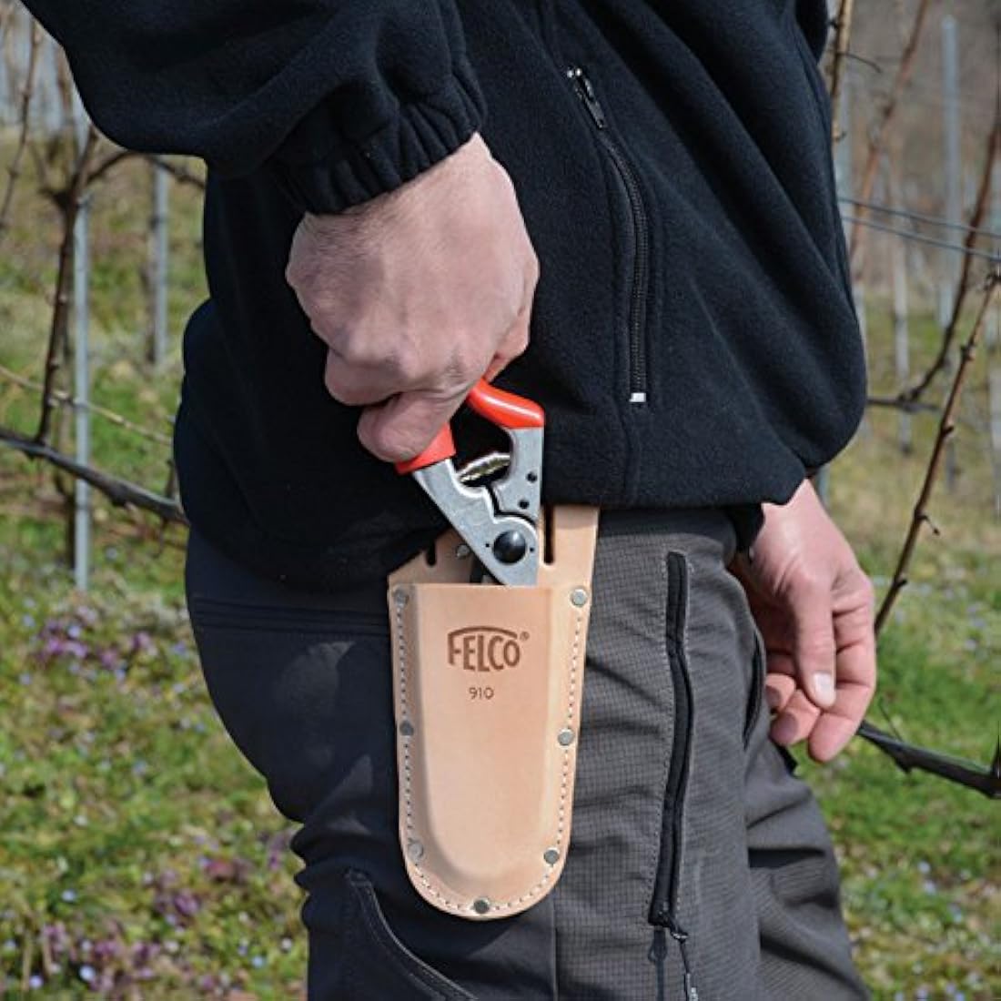Felco Leather Holster Model 910+ Genuine Leather Side Holster for Sharpening Tool for all Secateurs Belt Loop & Pocket Clip Garden Tools Plants Gardening Horticulture Vineyard Bonsai Topiary
