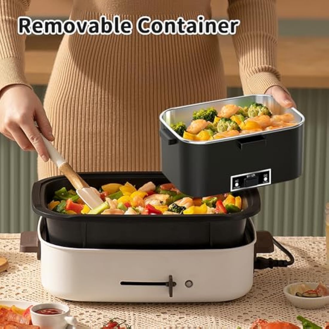 SOOOEC Electric Heated Lunch Box 100W - 3-in-1 1.8L Super Fast Portable Lunch Boxes Food Heater for Adults,12V/24V/110-220V Heating Lunch Box for Car Truck Office Home (Orange&Black)